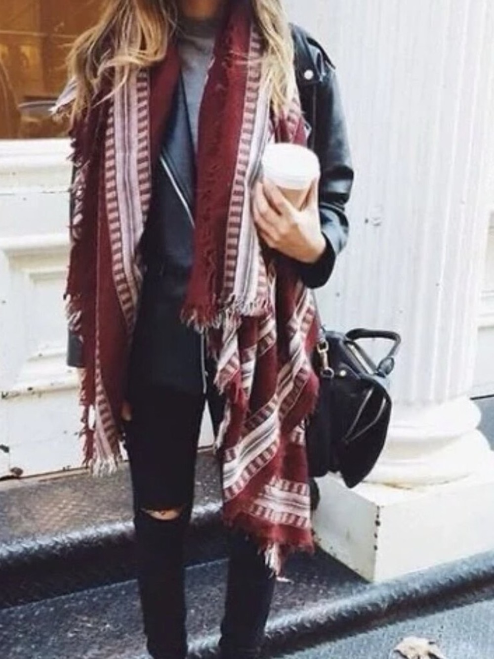 Aritzia Wilfred Mixed Stripes Blanket Scarf 100% Wool  Boho Western